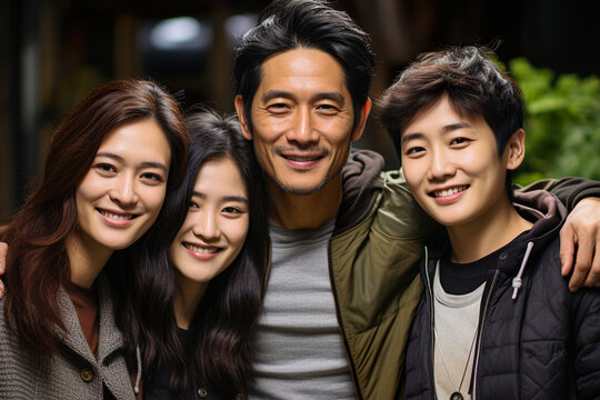 Portrait de famille asiatique cor&eacute;enne, japonaise. Asian Korean, Japanese family portrait.