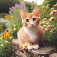 "Serenade of Nature: Graceful Cat in the Garden, Embracing the Outdoors with Elegance, Peace, and Natural Beauty."