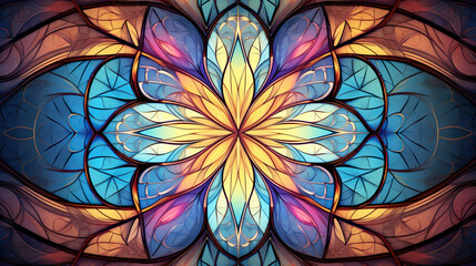 Symmetrical pattern in stained-glass window style. Computer-generated graphics. 