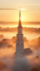 Obraz premium European town landscape under sunset
