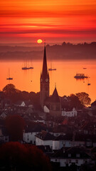 Obraz premium European town landscape under sunset