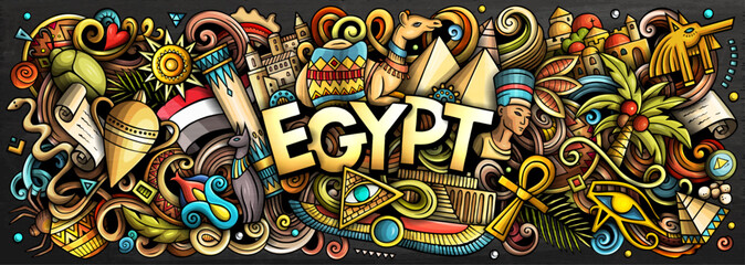 Egypt doodle cartoon funny banner