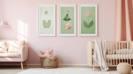 A baby"s room with pink walls and a crib