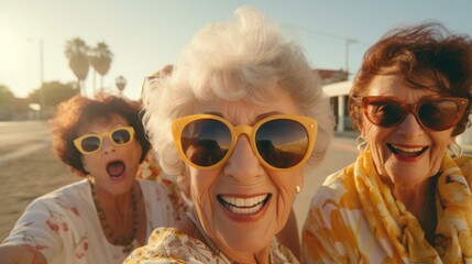 A group of women wearing sunglasses taking a selfie