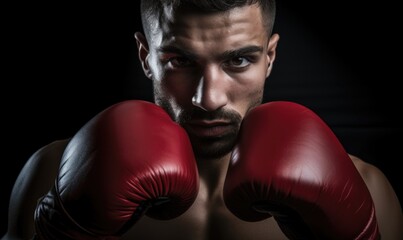 A man wearing red boxing gloves posing for a picture