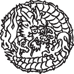 円になった龍のイラスト、辰年のお正月ベクター素材