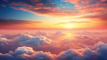 Foto op Canvas Beautiful sunset sky above clouds with breathtaking light. Generative AI image © Summit Art Creations