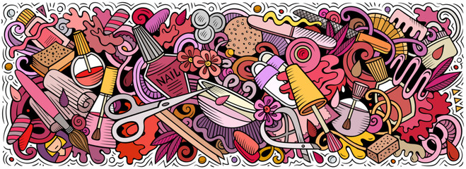 Nail Salon doodle cartoon funny banner