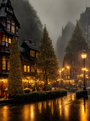 Fototapeta premium Cozy Christmas long shot vintage rain. Maximum