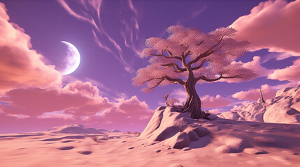 landscape with tree and moon