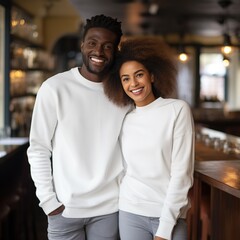 Fototapeta premium Illustration of a couple fashion portrait with plain sweater mockup, AI. generative