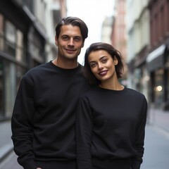 Fototapeta premium Illustration of a couple fashion portrait with plain sweater mockup, AI. generative