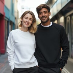 Fototapeta premium Illustration of a couple fashion portrait with plain sweater mockup, AI. generative