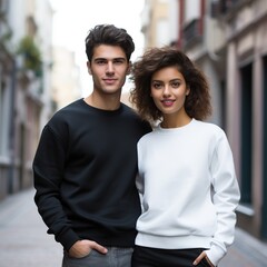 Fototapeta premium Illustration of a couple fashion portrait with plain sweater mockup, AI. generative
