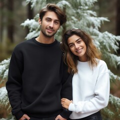Fototapeta premium Illustration of a couple fashion portrait with plain sweater mockup, AI. generative