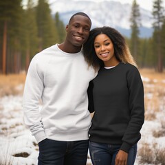 Obraz premium Illustration of a couple fashion portrait with plain sweater mockup, AI. generative