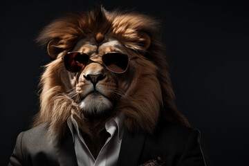 Lion with Sunglasses on Neutral Backdrop