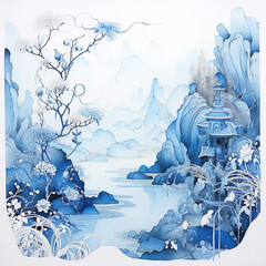 AI Jingtai Blue Gongbi Art Painting, Free Picture
