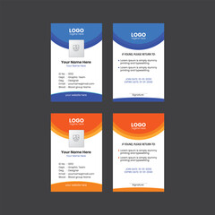 Corporate ID Card Template, Office ID card, Employee ID card, Blue, orange, cyan color set. Simple realistic design. Flat style illustration.