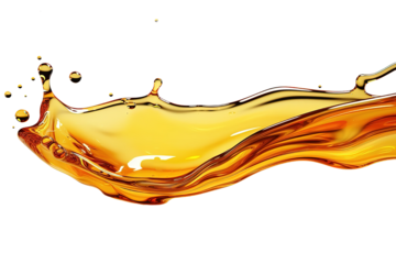 Splash of orange transparent liquid on a white background. 3d illustration, 3d rendering. on isolated PNG Background, Generative Ai.