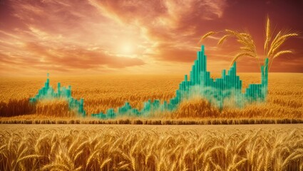Illustration depicting wheat flakes and representing the rise in food prices like wheat and other foods - obrazy, fototapety, plakaty