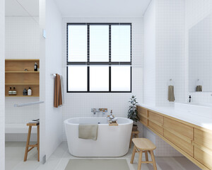 3D RENDER INTERIOR DESIGN RESIDENCIAL, BEDROOM, BATHROOM, LIVING AREA, KITCHEN, DINING AREA, WARDROBE