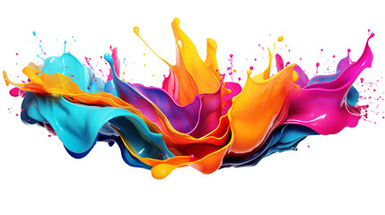 Colorful liquid paint splash. Isolated design element on the transparent background. Digital art 3D