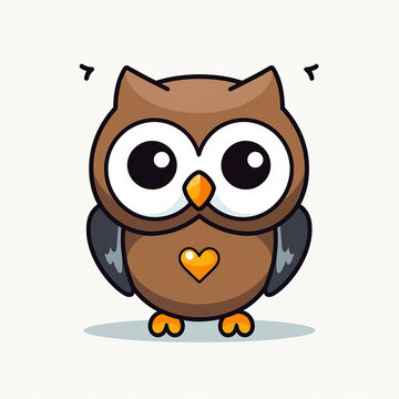 Kawaii owl, minimal vector with simple shapes and bold outlines illustration on a white background.