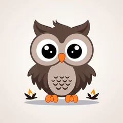 Fotobehang Kawaii owl, minimal vector with simple shapes and bold outlines illustration on a white background. © Inge