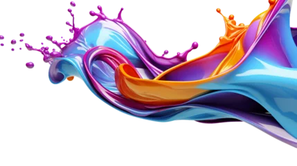 Gordijnen Colorful liquid paint splash. Isolated design element on the transparent background. Digital art 3D © Spear