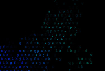 Dark blue vector background with signs of alphabet.