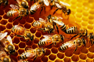 Generative Ai illustration of bee hive cared for by a beekeeper