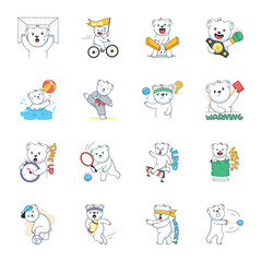 Set of Sports Bear Flat Stickers 

