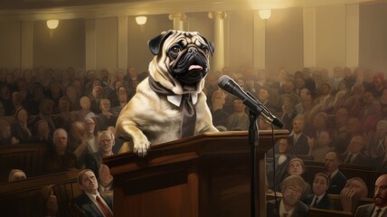 Pug dog politician congressional hearing illustration - obrazy, fototapety, plakaty