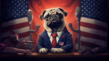 Pug dog politician illustration - obrazy, fototapety, plakaty