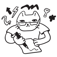 cat in vector.business icon in doodle style. linear illustration of man cat. Template for logo sticker poster icon app website. A series of furry cats on the topic of business and life.