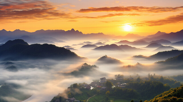 During the sunrise or sunset, the beautiful scenery on the mountains. Free picture