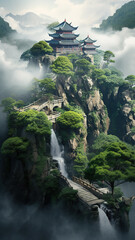 During the sunrise or sunset, the beautiful scenery on the mountains