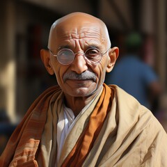 Portrait of Mahatma Gandhi on a dark background. Indian social activist