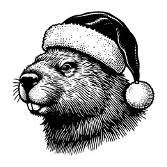 beaver wearing a Santa Claus hat Christmas sketch © Satoru Sketches