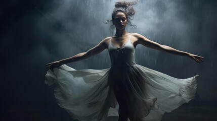 Ballerina dancing in a dark space