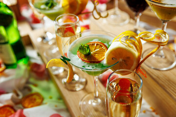 Set of colorful cocktails before the event.
