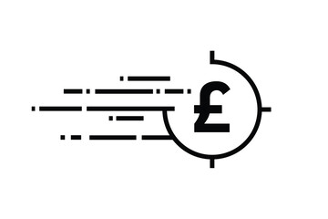 Fast coin Pound, Quick Pound cash, Pound Money Transfer icon with quick lines in white background. vector illustration