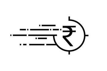 Fast coin Indian Rupee, Quick Indian Rupee cash, Indian Rupee Money Transfer icon with quick lines in white background. vector illustration