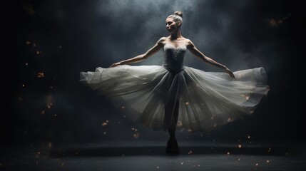 Ballerina dancing in a dark space