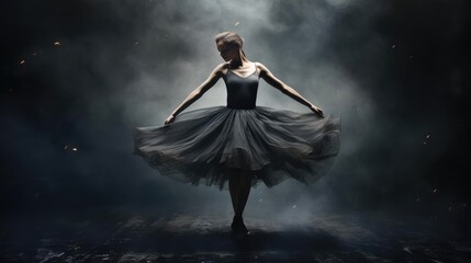 Ballerina dancing in a dark space