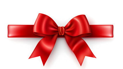 Red satin ribbon and bow isolated on white background