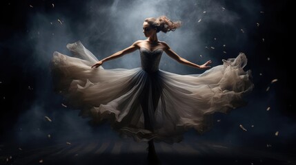 Fototapeta na wymiar Ballerina dancing in a dark space