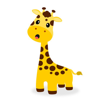 Cute cartoon baby giraffe on white background illustration vector.