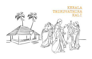 Kerala women's dance vector illustration